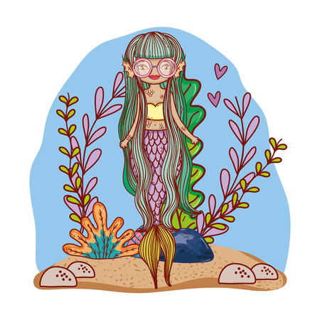 Mermaid swimming undersea cute colorful cartoons vector illustration graphic designのイラスト素材