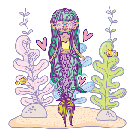Mermaid with hearts undersea cute colorful cartoons vector illustration graphic designのイラスト素材