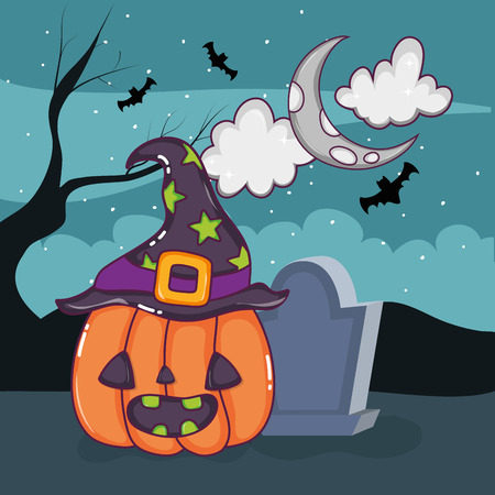 Halloween scary cartoons at night scenery vector illustration graphic designのイラスト素材