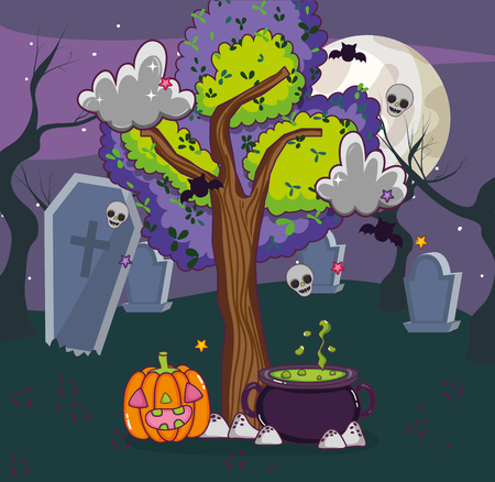 Halloween cute and scary cemetery cartoons vector illustration graphic designのイラスト素材