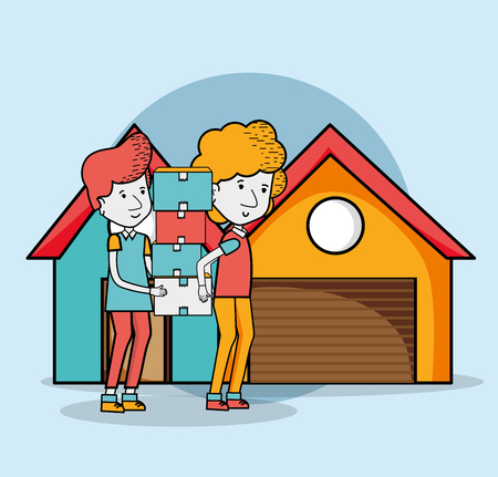 Courier and delivery service symbols cartoons vector illustration graphic designのイラスト素材