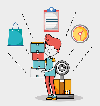 Courier and delivery service symbols cartoons vector illustration graphic designのイラスト素材