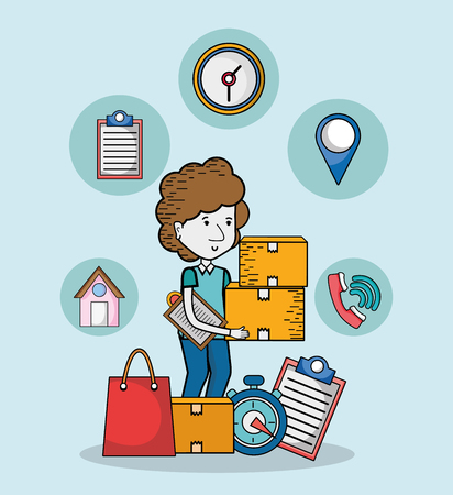 Courier and delivery service symbols cartoons vector illustration graphic designのイラスト素材