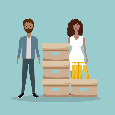 Business coworkers at office scenery cartoon vector illustration graphic designのイラスト素材
