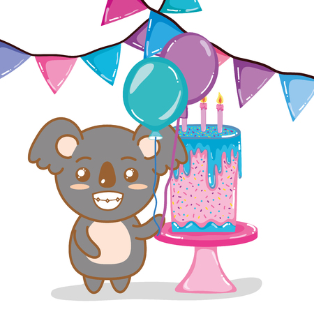 Birthday party with cute koala cartoons vector illustration graphic designのイラスト素材