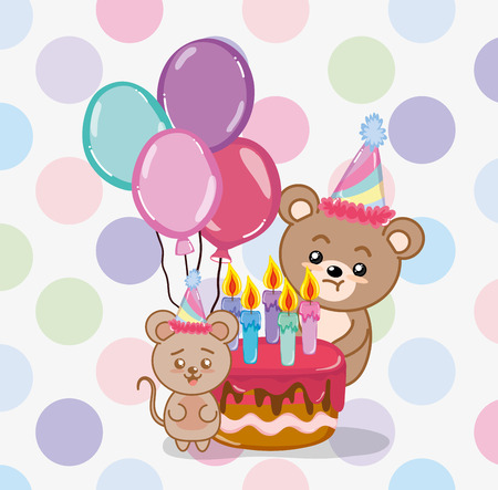 Birthday party with cute bear cartoon vector illustration graphic designのイラスト素材
