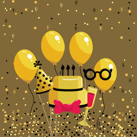 happy birthday celebration with cake and wine vector illustrationのイラスト素材