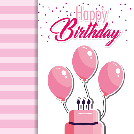 happy birthday with cake and balloons decoration vector illustrationのイラスト素材