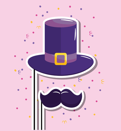 hat and moustache to happy birthday event vector illustrationのイラスト素材