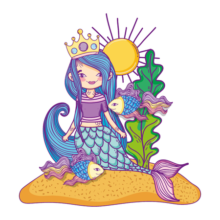 Mermaid swimming undersea with creatures cute cartoons vector illustration graphic designのイラスト素材