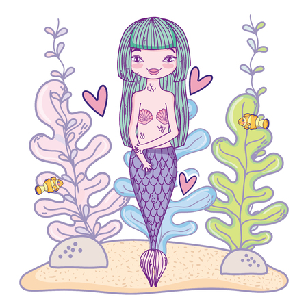 Mermaid with hearts undersea cute colorful cartoons vector illustration graphic designのイラスト素材