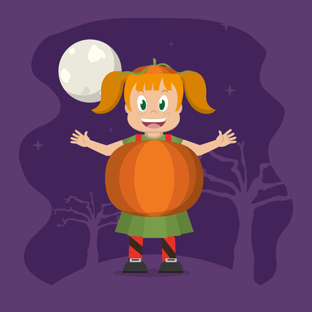 Girl with pumpkin halloween costume at night vector illustration graphic designのイラスト素材