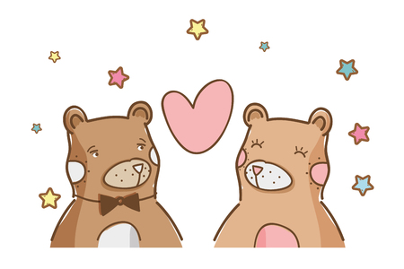 Cute bears in love with stars cartoons vector illustration graphic designのイラスト素材
