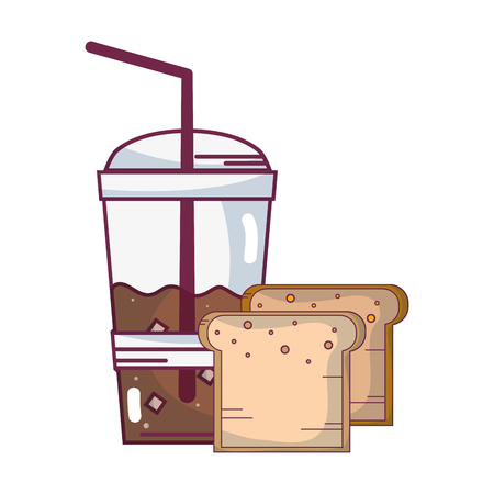 Bread slices and cold coffee cup cartoons vector illustration graphic design vector illustration graphic designのイラスト素材