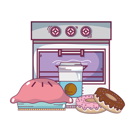 Sweet pie and donuts with coffee and oven vector illustration graphic design vector illustration graphic designのイラスト素材
