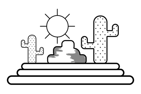 Desert with cactus and rock under sun cartoon vector illustration graphic designのイラスト素材