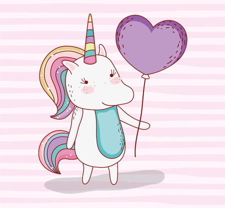beauty unicorn animal with heart balloon vector illustrationのイラスト素材