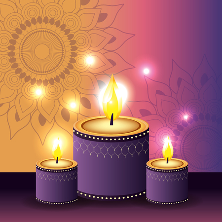candles lits with flowers mandalan and lightsのイラスト素材