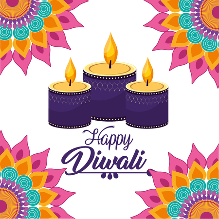 diwali candles lits with mandalas flowersのイラスト素材