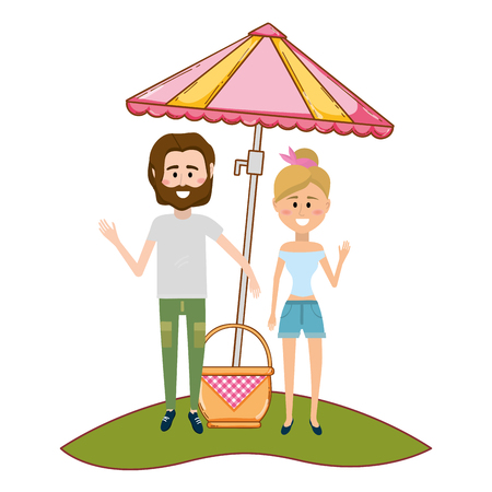 young people enjoying spring in nature cartoons vector illustration graphic designのイラスト素材