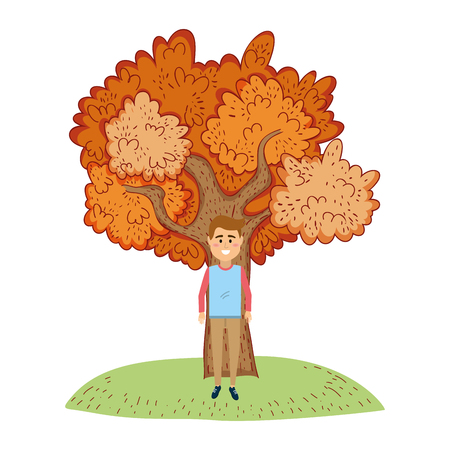 Young enjoying fall in nature cartoons vector illustration graphic design vector illustration graphic designのイラスト素材
