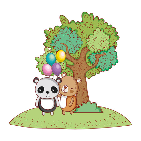Happy birthday cute animals with presents at forest cartoons vector illustration graphic designのイラスト素材