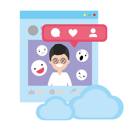 Young man with social networks cartoons vector illustration graphic designのイラスト素材
