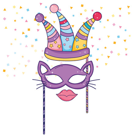 party hat with cat mask and mouth costume vector illustrationのイラスト素材