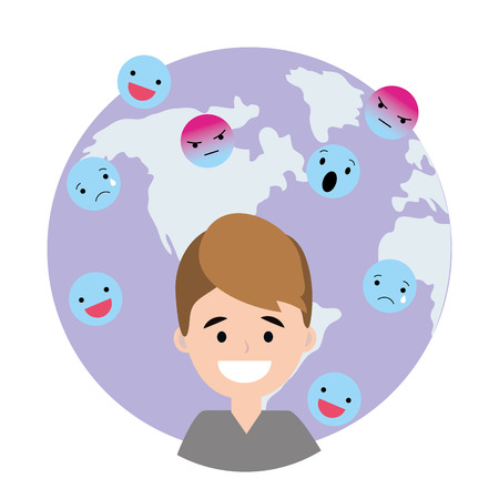 Young man and social network around worldのイラスト素材