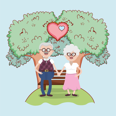 grandparents love couple together at park cartoon vector illustration graphic designのイラスト素材