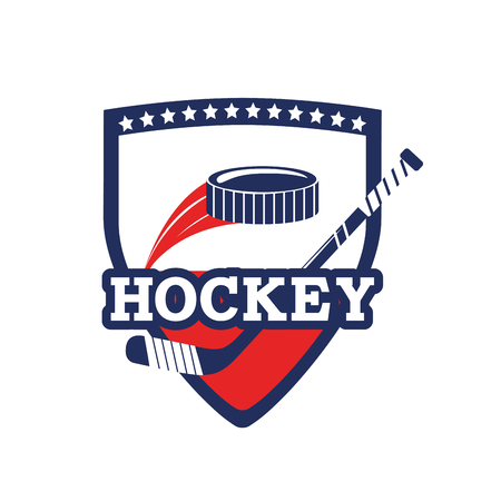 emblem with hockey sticks and puck equipmentのイラスト素材