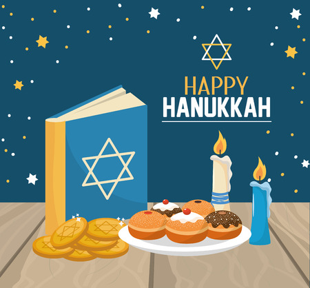 hanukkah book with breads and cookies celebrationのイラスト素材