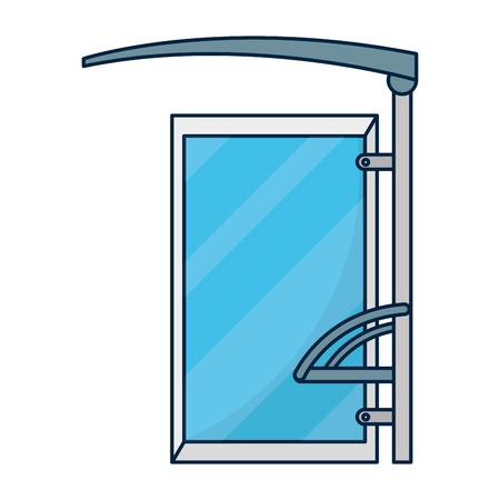 Empty bus stop frontview in blue and white vector illustration graphic designのイラスト素材