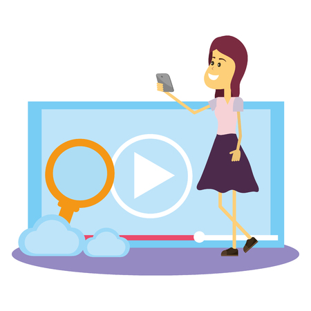 Woman on social networks from smartphone cartoons vector illustration graphic designのイラスト素材