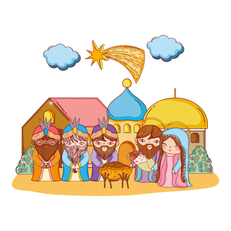 Christmas nativity scene cartoonのイラスト素材