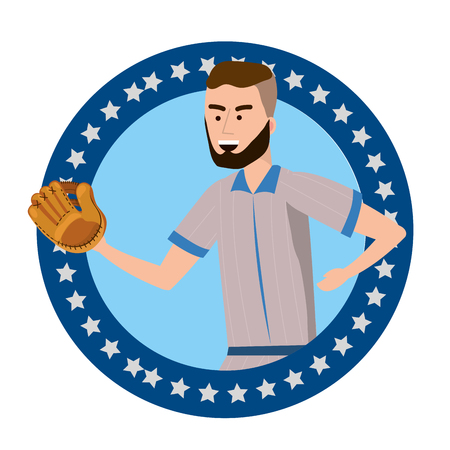 baseball baseman player on label isolated cartoon vector illustration graphic designのイラスト素材