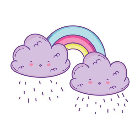 Cute cloud and rainbow cartoons on pastel colorsのイラスト素材