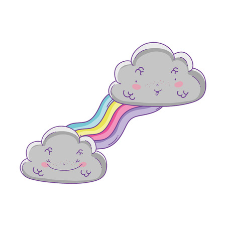 Cute cloud and rainbow cartoons on pastel colorsのイラスト素材