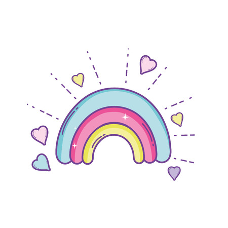 Cute rainbow with hearts cartoon vector illustration graphic designのイラスト素材