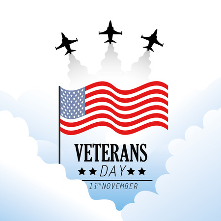 veterans day with flag and military airplane vector illustrationのイラスト素材