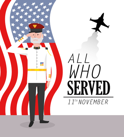 veterans day to military celebration with flag and airplane vector illustrationのイラスト素材