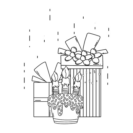 Birthday cake with gift box and cute cartoons vector illustration graphic designのイラスト素材