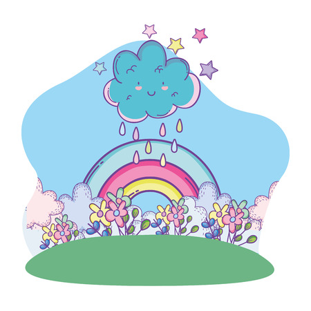 Cute landscape with clouds and rainbow cartoon vector illustration graphic designのイラスト素材