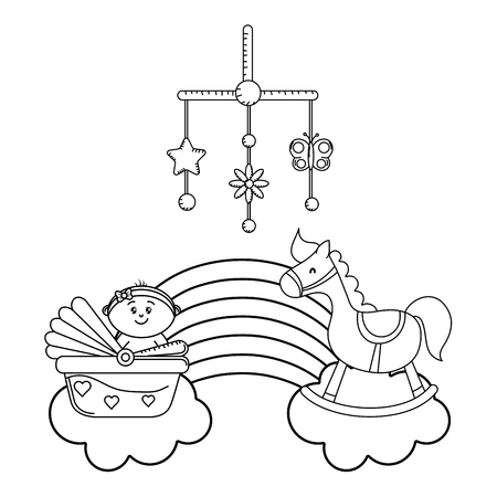 baby carriage newborn in black and whiteのイラスト素材