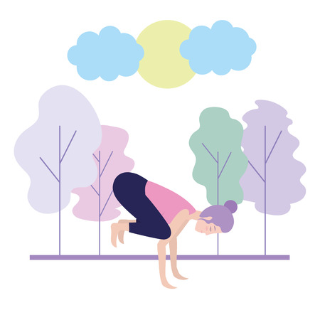 Woman on yoga position at nature vector illustration graphic designのイラスト素材