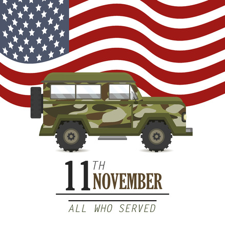 military car and united states flagのイラスト素材