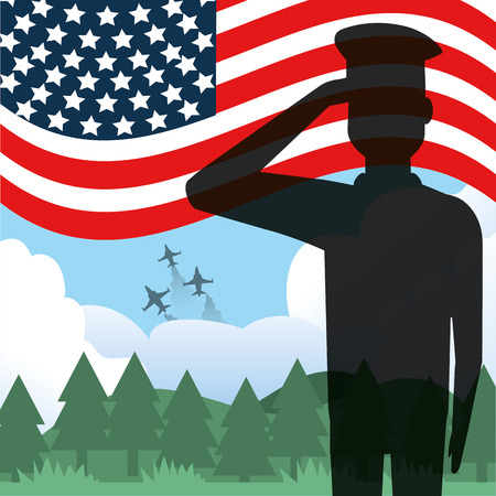 Silhouette of soldier, Concept of Army forces profession patriotic and american Vector illustrationのイラスト素材