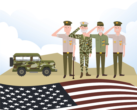 Men with uniform, Concept of Army forces profession patriotic and american Vector illustrationのイラスト素材