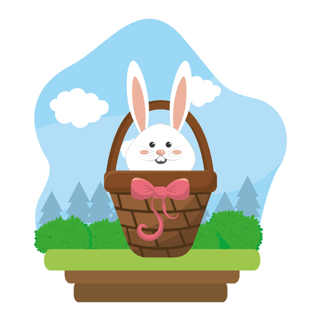 Rabbit inside basket, Concept of Happy easter spring season decoration holiday celebration Vector illustrationのイラスト素材