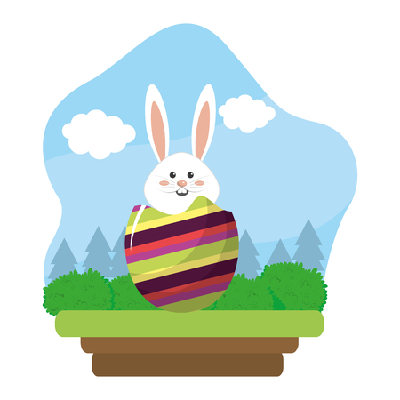 Rabbit with egg, Concept of Happy easter spring season decoration holiday celebration Vector illustrationのイラスト素材
